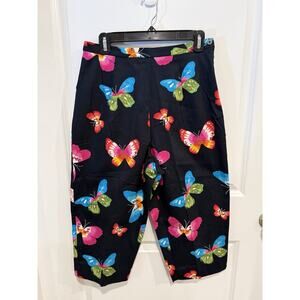 Briggs New York 10P Black Capri Pants Colorful Butterfly Print